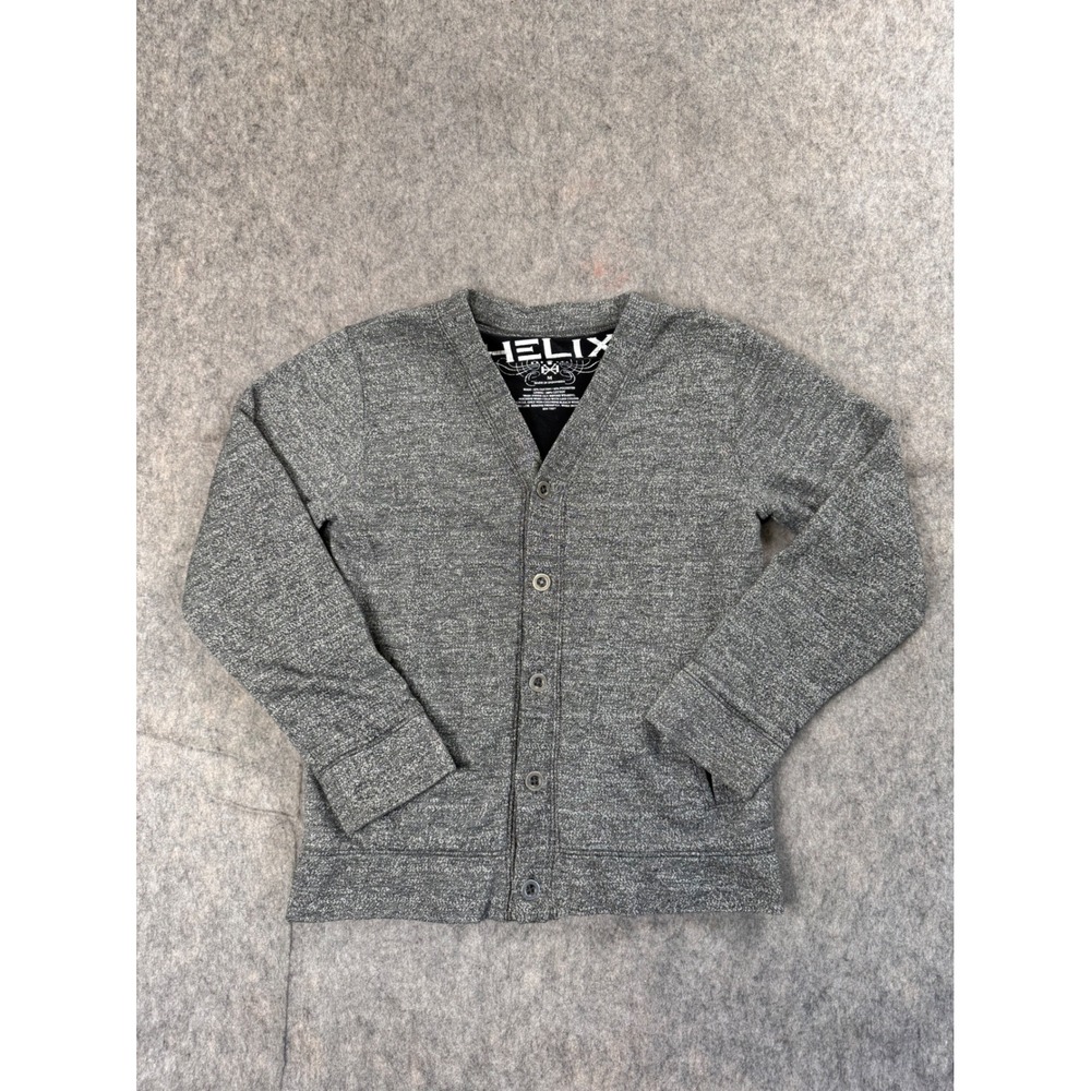 Helix Cardigan Sweater Mens Medium Gray Cotton Blend Button Front Pocket Classic